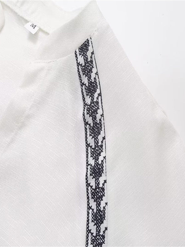 New women's fashionable versatile cross - stitch personalized contrasting shirt - Top